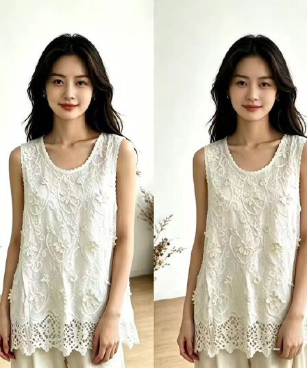 프랑스식 자수 홀로우 아웃 자수 화이트 레이스 조각 조끼 여성 여름 외출용 작은 대중 디자인 센스 민소매 맨위