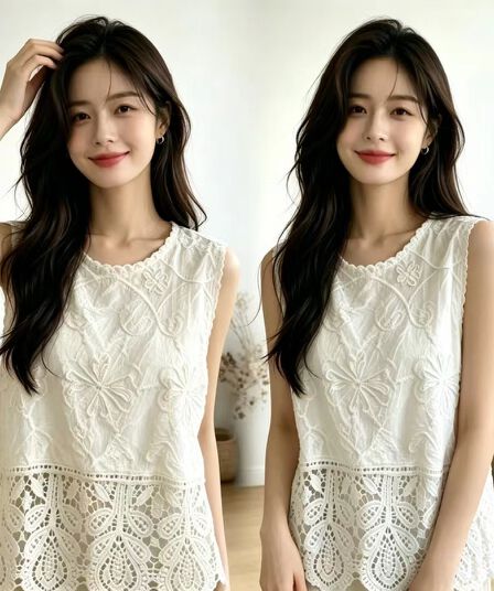 화이트 자수 홀로우 아웃 베스트 조끼 여성 외출용 2026 새로운 여름 빅 사이즈 지방 mm 자이언트 잘 생긴 민소매 맨위