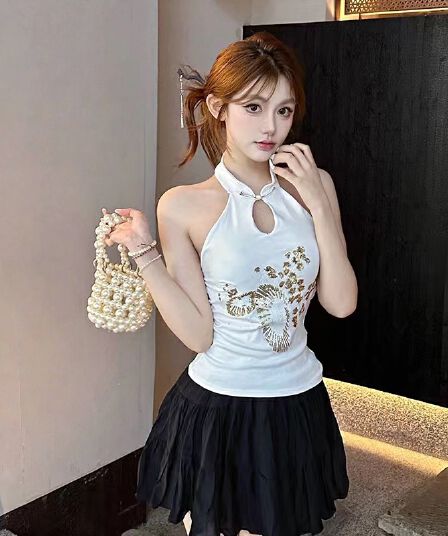 핫걸 새로운 중식 행침 목 치마 여름 새로운 프랑스식 품격 몸매 가꾸기 슬림해 보이는 자수 행침 목 아름다움 뒤로