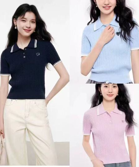 반팔 니트 스웨터 2026 여름 새로운 여성 의류 폴로 칼라 티셔츠 캐주얼 다용도 니트 맨위