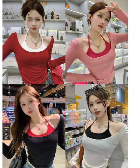 연삭 털 행침 목 배색 연삭 플러시 긴팔 티셔츠 여성 새로운 보온 순수한 욕망 슬림해 보이는 쇼트 스타일 언더 코트