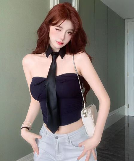 순수한 욕망 핫걸 바람 벨트 넥타이 섹시함 튜브탑 작은 조끼 여성 다용도 슬림해 보이는 이슬 뼈의 짧은 맨위