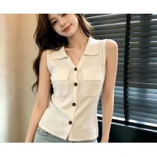 批发灰色系V领无袖背心女夏季薄款修身显瘦POLO衫小众百搭冰丝<b class='q'>针织衫</b>