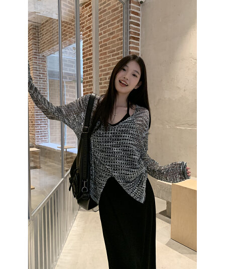 레드 맨 파빌리온 자외선 차단 블라우스 여성 여름 외부 가져 가라. 루즈핏 품격 홀로우 아웃 니트 맨위 디자인 센스 작은 대중 에어컨 셔츠