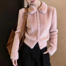 批发法式小香风毛领毛衣女冬季针织<b class='q'>开衫</b>2026超火减龄上衣毛绒短款外套