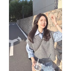 批发小香风灰色无袖背心针织马甲女春秋秋冬外搭毛衣叠穿衬衫坎肩马夹