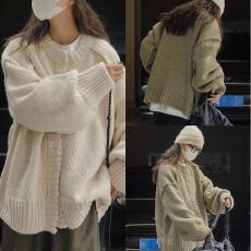 批发<b class='q'>韩版</b>新款慵懒风毛衣开衫外套女春秋新款小众中长款上衣针织衫
