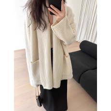 气质感中长款毛衣外套女秋冬加厚宽松慵懒显瘦针织衫外穿上衣