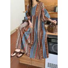 批发韩式宽松<b class='q'>灯笼</b>袖民族风长款宽松连衣<b class='q'>裙</b>