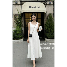 批发夏季<b class='q'>新款</b>气质温柔简约方领露背设计百搭显瘦背心吊带连衣裙