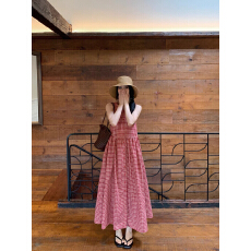 批发夏蓝汐<b class='q'>雨</b>SMBL RAIN 复古宽松格子大摆背心裙女无袖格子连衣裙长裙