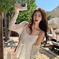 批发春夏韩系清凉感防晒温柔休闲百搭防晒<b class='q'>宽松</b>薄款针织开衫+吊带