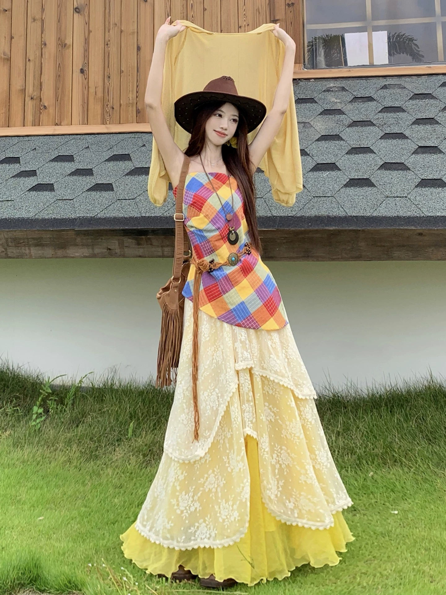 보헤미안 휴가 바람 밝은 착용 가져 가라. 치마 레이스 우아한 반신 치마 세트 운남 관광 에이즈 환자 여성 세트