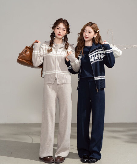 실사 한 부서 검정색 자카드 니트 맨위 바지 가을 새로운 폭발 chic 품격 긴팔 오픈 가디건