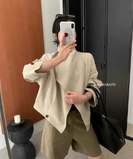 재킷 재킷 여자 가을 의상 새로운 고급 프로필 모양 비스듬한 襟 폴로 칼라 캐주얼 쇼트 스타일 작은 키 맨위 여성