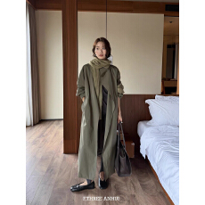 批发韩国时尚一粒扣系带中长小个子宽松显瘦配丝巾风衣外套女