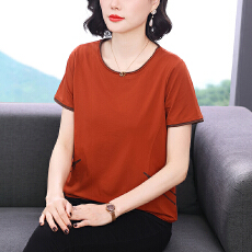 批发2026刺绣上衣女夏宽松显瘦圆领短袖妈妈装棉T恤<b class='q'>小衫</b>