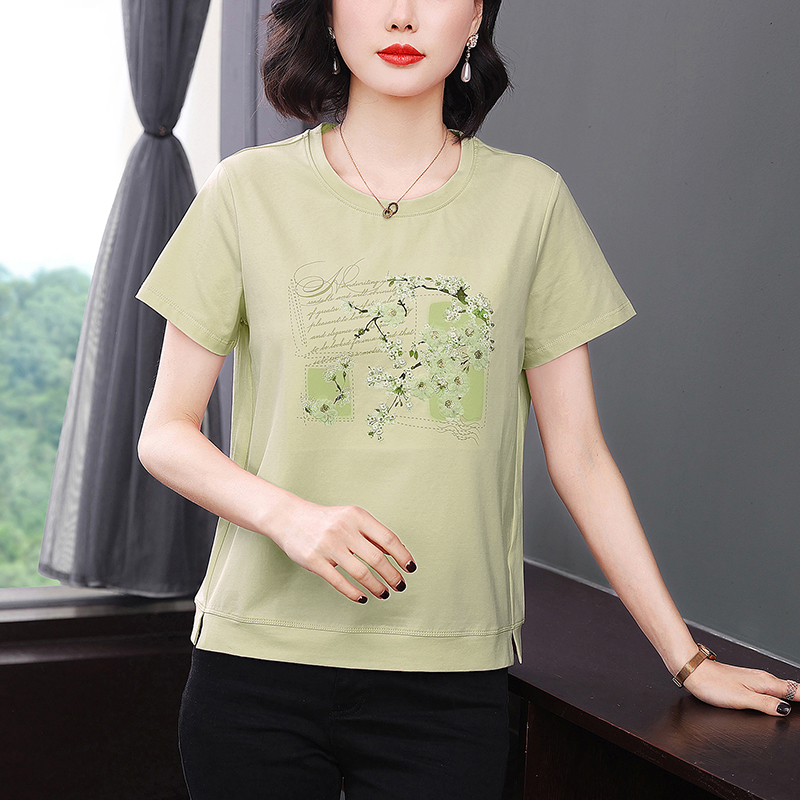 RY1840# 立体绣花T恤女夏装超仙纯棉减龄短袖上衣显瘦体恤衫