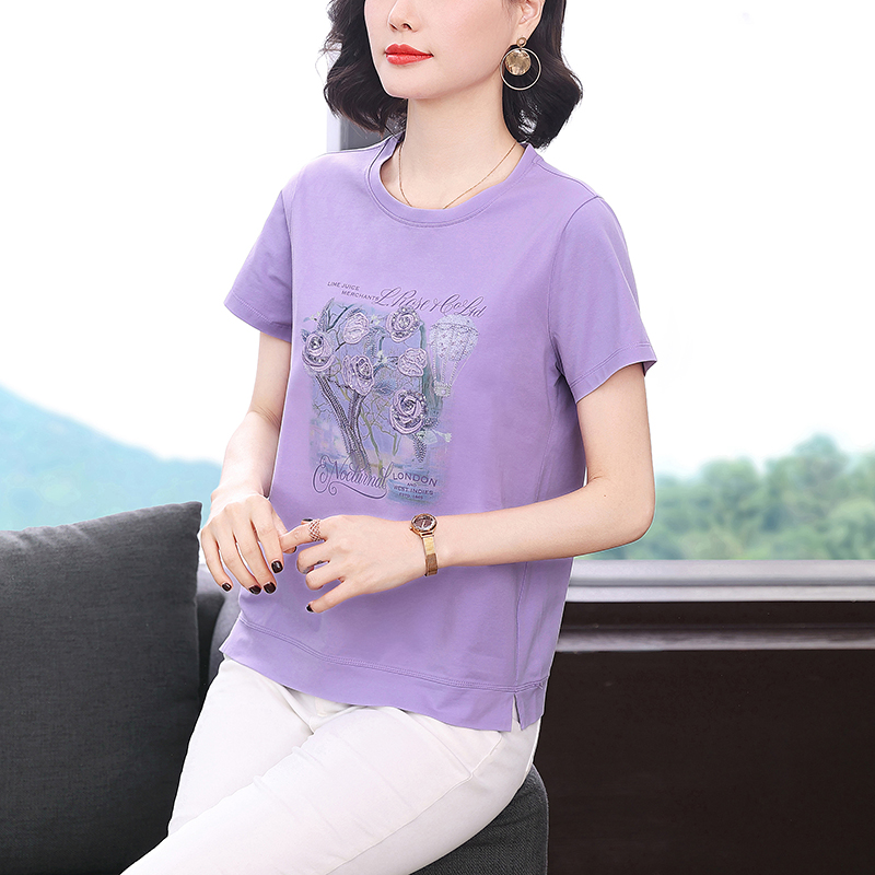 RY1835# 精致工艺刺绣花短袖T恤女2026新款夏季精品大码女装纯棉显...