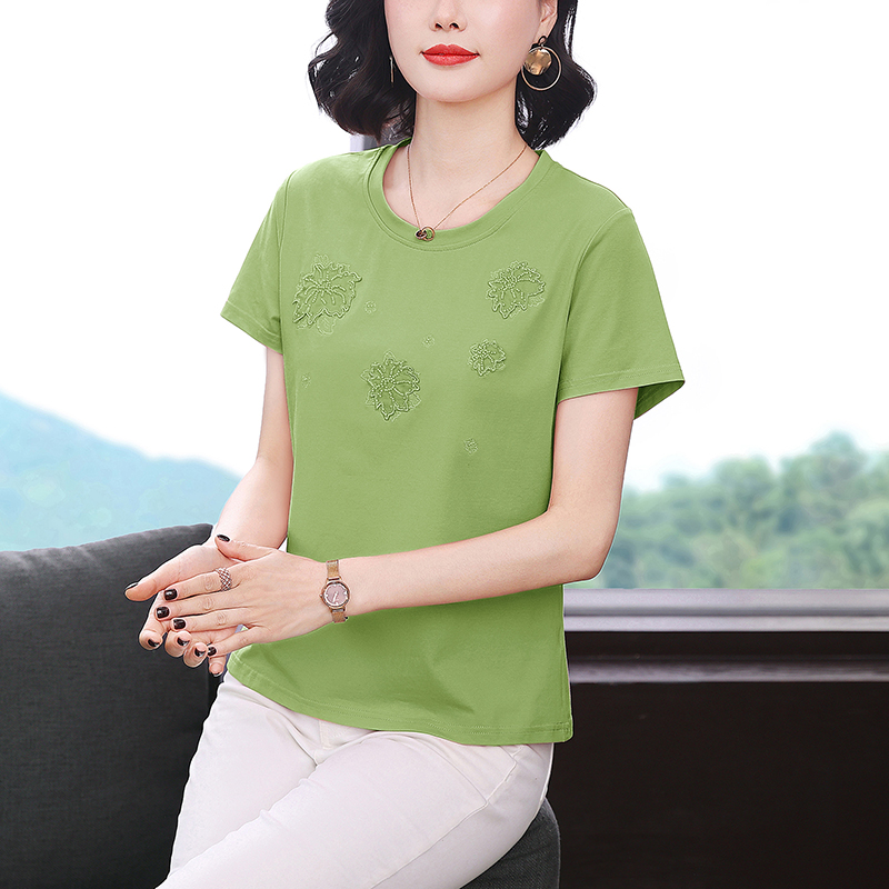RY1833# 纯棉刺绣夏款t恤女2026新款中年妈妈大码女装短袖上衣气质...