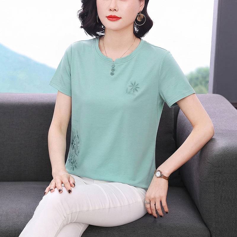 RY1831# 纯棉短袖上衣女夏季新款2026年中年妈妈休闲百搭半袖体恤宽...