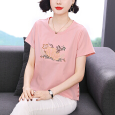 批发重工刺绣短袖T恤女夏季2026年新款<b class='q'>妈妈</b>装宽松休闲半袖上衣女