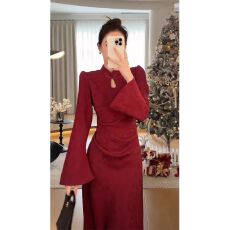 批发新中式红色敬酒服新娘订婚礼服连衣裙结婚当天回门便装秋冬季长袖