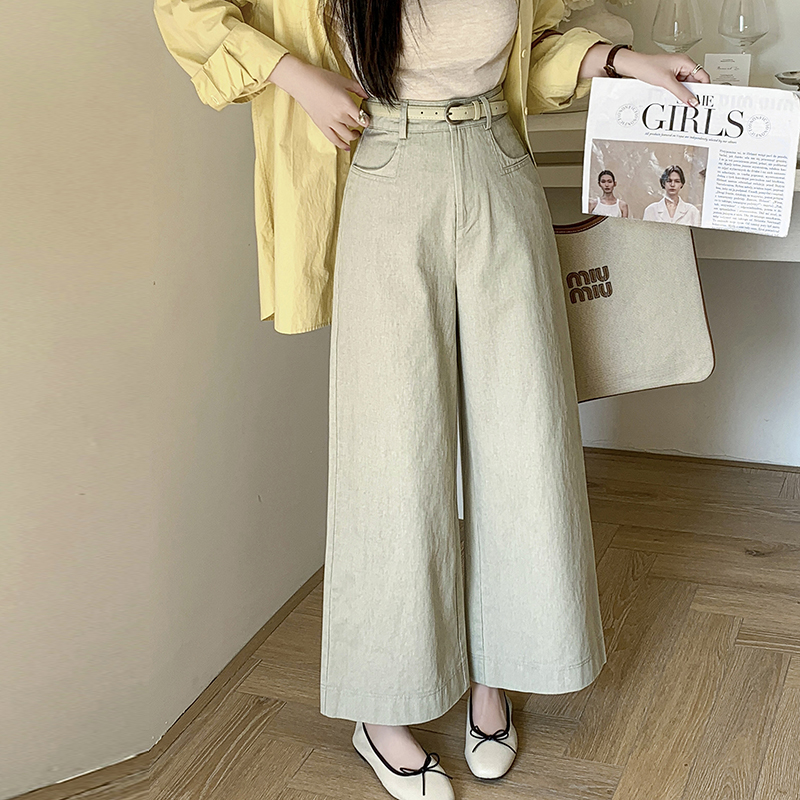 现货阔腿裤女2025秋高腰显瘦设计感高腰长裤宽松阔腿九分休闲裤