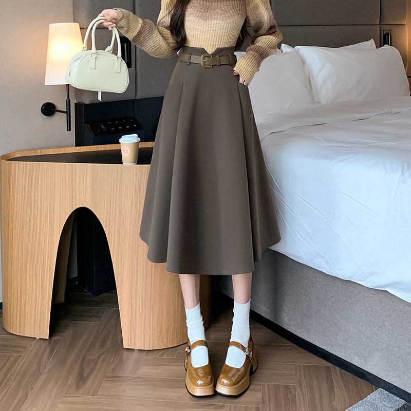 现货毛呢半身裙女2025秋冬款中长款显瘦遮胯呢子高腰大摆a字长裙