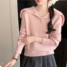 批发有货2025秋冬新款复古海军领针织衫女韩式百搭设计感<b class='q'>翻领</b>毛衣上衣