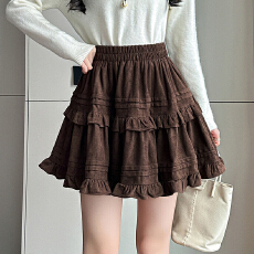 批发有货2025秋冬芭蕾风麂皮绒甜美蛋糕半身裙A字裙蓬蓬木耳百褶<b class='q'>短裙</b>