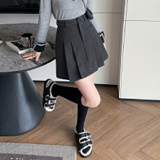 批发有货毛呢<b class='q'>短裙</b>女2025冬装新款呢子a字裙高腰防走光短裤百褶半裙女