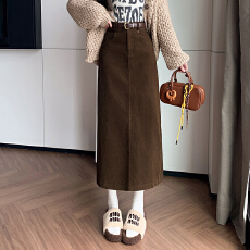 批发有货灯芯绒<b class='q'>半身</b>裙女2025秋冬中长款半裙复古气质赫本风高腰直筒裙