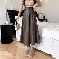 批发有货a字伞裙半身裙女2025秋冬大摆皮裙高腰中长裙遮胯pu皮长裙子