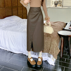 批发有货不规则<b class='q'>半身</b>裙2025秋冬设计感褶皱皮裙pu<b class='q'>包臀</b>高腰百褶中长款裙