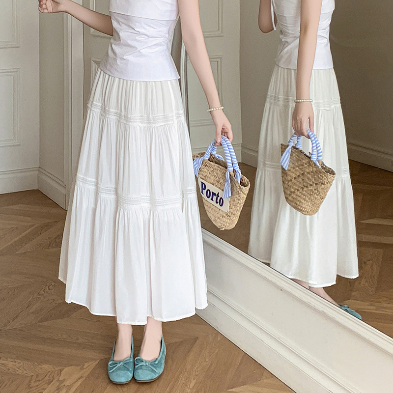 MY17606# 白色中长款半身裙新款蕾丝高腰显瘦a字蛋糕裙长裙女裝貨源服裝批發