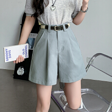 批发2026春夏新款宽松韩版休闲短裤设计感腰带休闲A字工<b class='q'>装</b>5分短裤女