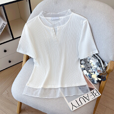 批发2026新款短袖t恤女夏季<b class='q'>网纱</b>拼接纯棉体恤设计感小众上衣ins潮