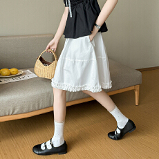 批发2026夏季新款设计感白色木耳边拼接蓬蓬a字蛋糕<b class='q'>花苞</b>5分半身<b class='q'>裙</b>