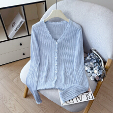 批发2026夏新款防晒长袖<b class='q'>开衫</b>女微透简约设计感冰丝亚麻针织空调衫上衣