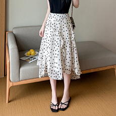 批发2026夏新款设计感波点<b class='q'>雪纺</b>飘逸荷叶边裙a字圆点中长半身裙女度假