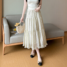批发2026夏装新款大摆竖条波点a字裙中长款百褶<b class='q'>雪纺</b><b class='q'>长裙</b>圆点半身裙夏