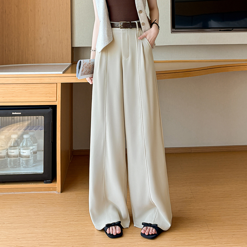 정장 캐주얼 바지 여성 얇은 스타일 하이웨이스트 도루 센스 2026 여름 새로운 얼음 실크 와이드 레그 팬츠 자외선 차단 스트레이트 차가운 바지