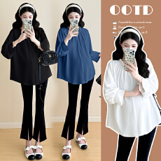 批发实拍早秋七分袖孕妇装网红款宽松静棉孕妇T恤百搭孕妇上衣