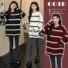 批发实拍秋冬装仿叼毛条纹孕妇毛衣中长款<b class='q'>百搭</b>孕妇打底衫