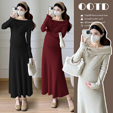 批发实拍法式花朵长袖打底针织哺乳连衣裙女秋装新款高级感修身长裙子