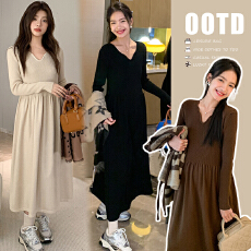 批发新款孕妇韩版简约<b class='q'>百搭</b>针织孕妇连衣裙秋冬新款显瘦毛衣打底长裙