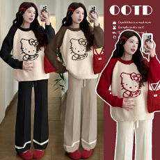 实拍秋冬加厚保暖孕妇毛衣+阔腿裤孕妇套装