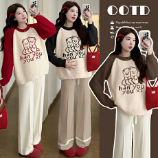 批发实拍秋冬针织毛衣宽松大码加厚保暖孕妇毛衣+阔腿裤孕妇套装