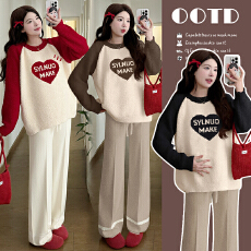 批发撞色拼接圆领针织衫<b class='q'>孕妇</b><b class='q'>毛衣</b>+阔腿两件套秋冬季新款<b class='q'>孕妇</b><b class='q'>套装</b>